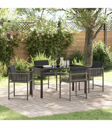 vidaXL Garden Dining Set 5 pcs Grey Poly Rattan