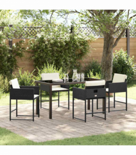 vidaXL Garden Dining Set 5 pcs Black Poly Rattan