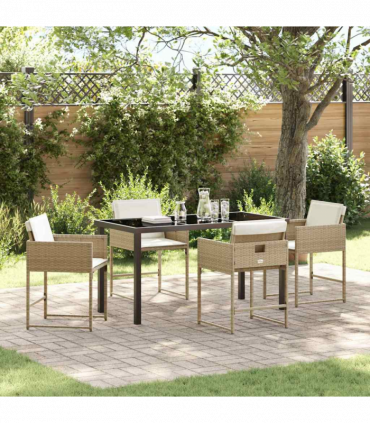 vidaXL Garden Dining Set 5 pcs Beige Poly Rattan