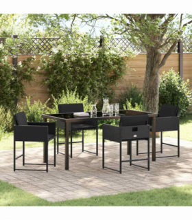 vidaXL Garden Dining Set 5 pcs Black Poly Rattan