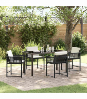 vidaXL Garden Dining Set 5 pcs Black Poly Rattan
