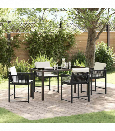 vidaXL Garden Dining Set 5 pcs Black Poly Rattan