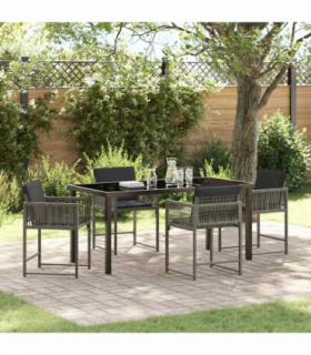 vidaXL Garden Dining Set 5 pcs Grey Poly Rattan