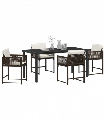 vidaXL Garden Dining Set 5 pcs Brown Poly Rattan
