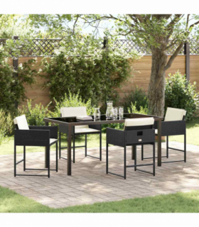 vidaXL Garden Dining Set 5 pcs Black Poly Rattan