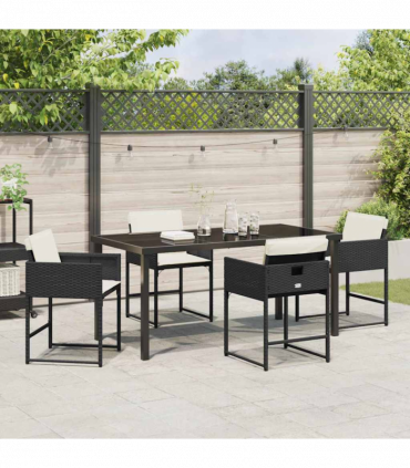 vidaXL Garden Dining Set 5 pcs Black Poly Rattan
