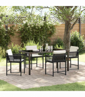 vidaXL Garden Dining Set 5 pcs Black Poly Rattan