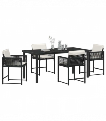 vidaXL Garden Dining Set 5 pcs Black Poly Rattan
