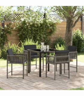 vidaXL Garden Dining Set 5 pcs Grey Poly Rattan