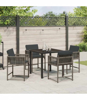 vidaXL Garden Dining Set 5 pcs Grey Poly Rattan