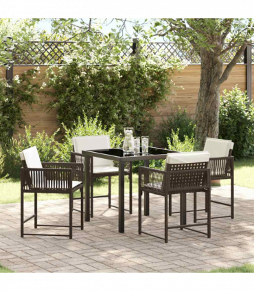 vidaXL Garden Dining Set 5 pcs Brown Poly Rattan