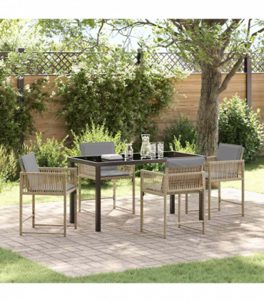 vidaXL Garden Dining Set 5 pcs Beige Poly Rattan