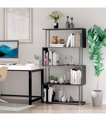 Wooden S Shape Storage Unit Bookshelf Lounge Display Room Divider-Black