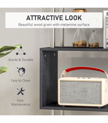 Wooden S Shape Storage Unit Bookshelf Lounge Display Room Divider-Black