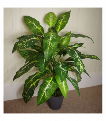 100cm Large Fox's Aglaonema (Spotted Evergreen) Tree Artificial Plant with Copper Metal Planter