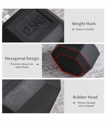 12.5KG Single Rubber Hex Dumbbell Portable Hand Weights for Home Gym HOMCOM