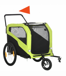 Pet Stroller 2-in-1 Dog Bike Trailer for Large Dogs - Green Steel Oxford Fabric