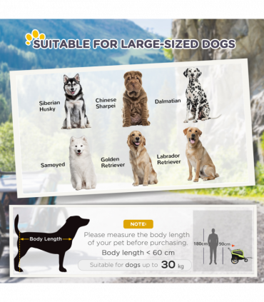 Pet Stroller 2-in-1 Dog Bike Trailer for Large Dogs - Green Steel Oxford Fabric