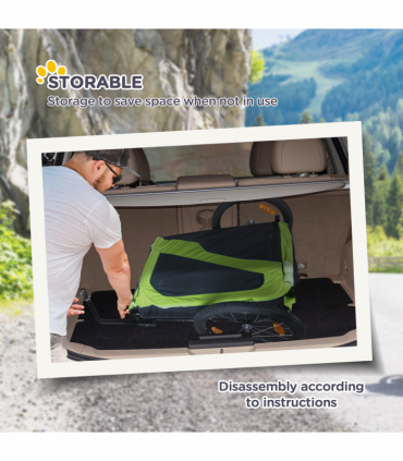 Pet Stroller 2-in-1 Dog Bike Trailer for Large Dogs - Green Steel Oxford Fabric