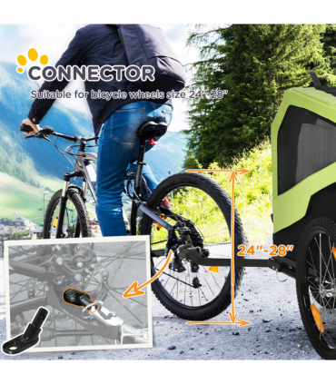 Pet Stroller 2-in-1 Dog Bike Trailer for Large Dogs - Green Steel Oxford Fabric