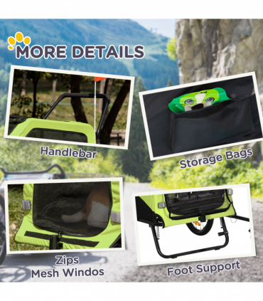 Pet Stroller 2-in-1 Dog Bike Trailer for Large Dogs - Green Steel Oxford Fabric