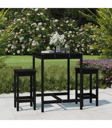 vidaXL 3 Piece Garden Bar Set Black Solid Wood Pine