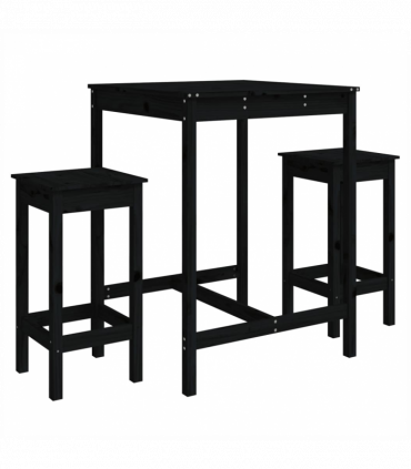 vidaXL 3 Piece Garden Bar Set Black Solid Wood Pine