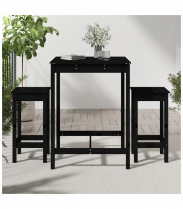 vidaXL 3 Piece Garden Bar Set Black Solid Wood Pine