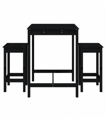 vidaXL 3 Piece Garden Bar Set Black Solid Wood Pine