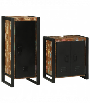 vidaXL Bathroom Furniture Set 2 pcs Multicolour Solid Reclaimed Wood