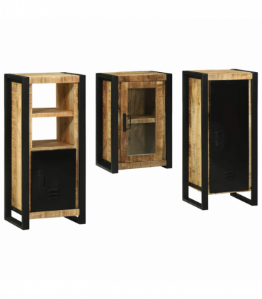 vidaXL Bathroom Furniture Set with Door 3 pcs Brown Solid Mango Wood