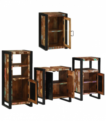 vidaXL Bathroom Furniture Set 4 pcs Multicolour Solid Reclaimed Wood
