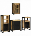 vidaXL Bathroom Furniture Set with Door 4 pcs Brown Solid Mango Wood