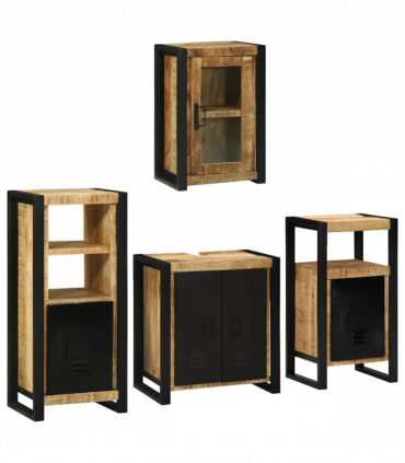 vidaXL Bathroom Furniture Set with Door 4 pcs Brown Solid Mango Wood