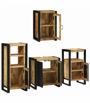 vidaXL Bathroom Furniture Set with Door 4 pcs Brown Solid Mango Wood
