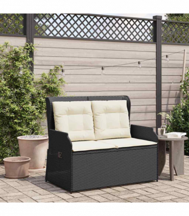 vidaXL Garden Bench with Cushion Black Poly rattan