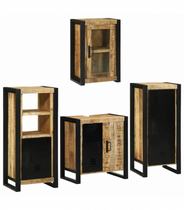 vidaXL Bathroom Furniture Set with Door 4 pcs Brown Solid Mango Wood