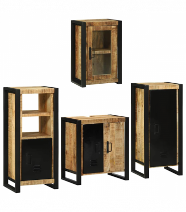 vidaXL Bathroom Furniture Set with Door 4 pcs Brown Solid Mango Wood