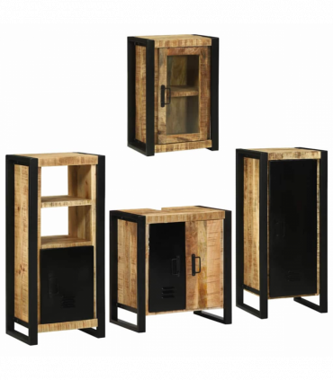 vidaXL Bathroom Furniture Set with Door 4 pcs Brown Solid Mango Wood