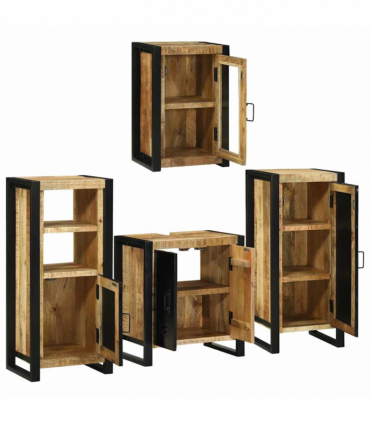 vidaXL Bathroom Furniture Set with Door 4 pcs Brown Solid Mango Wood