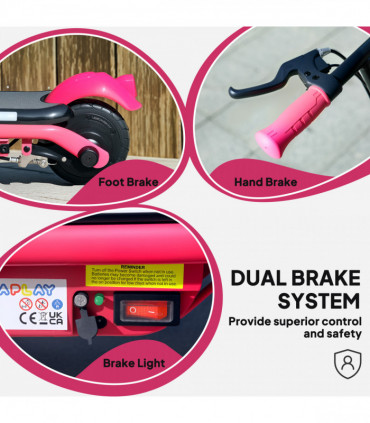 AIYAPLAY Electric Scooter for 6-14 with Dual Brakes & Colourful Light, Pink