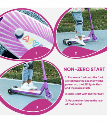 AIYAPLAY Electric Scooter for Kids 4-7, with Auxiliary Rear Wheels, Purple
