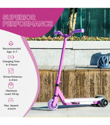 AIYAPLAY Electric Scooter for Kids 4-7, with Auxiliary Rear Wheels, Purple