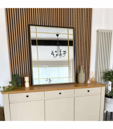 Aimi - Black & Gold Metal Rectangle Window Mirror - 95cm x 120cm