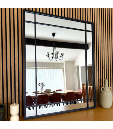 Aimi - Black Metal Rectangle Window Mirror - 95cm x 120cm.