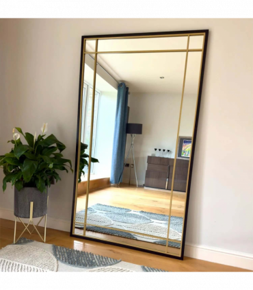 Aimi - Full Length Black & Gold Metal Rectangle Window Mirror - 180cm x 105cm.