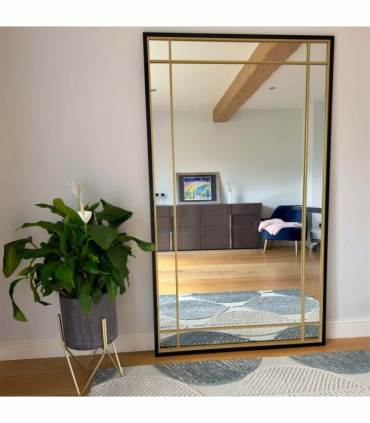 Aimi - Full Length Black & Gold Metal Rectangle Window Mirror - 180cm x 105cm.