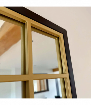 Aimi - Full Length Black & Gold Metal Rectangle Window Mirror - 180cm x 105cm.