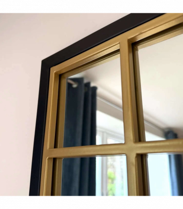 Aimi - Full Length Black & Gold Metal Rectangle Window Mirror - 180cm x 105cm.