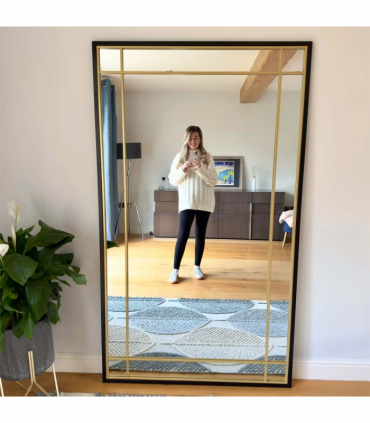 Aimi - Full Length Black & Gold Metal Rectangle Window Mirror - 180cm x 105cm.